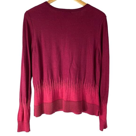 H by Halston Ombre Cardigan Sweater Women M Mulberry Red Ribbed Career Preppy - Picture 2 of 7
